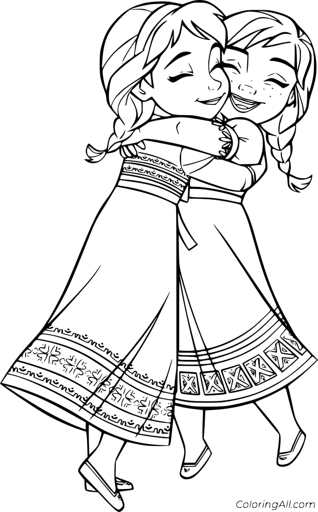 Young Elsa Hugs Anna